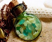 Glass Vial Necklace Glass Bottle Necklace Lake Michigan Beach Sand and Sea Glass Shell 24 inches
