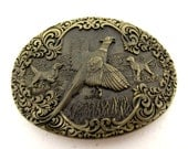 Solid Brass Pheasant Hunting Belt Buckle by Award Design Medals