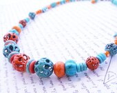 Tangerine Turquoise torch fired glass enamel necklace