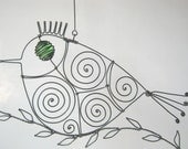 Metal Animal Sculpture Wire Bird On A Wire Twig