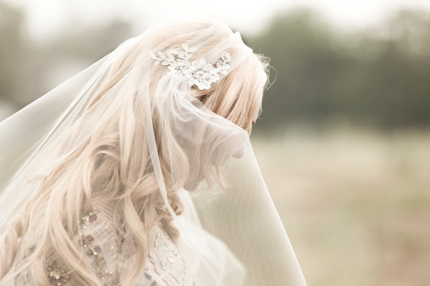 Lace Bridal Cap, Juliet Cap Veil, Wedding Veil, Alencon Lace, Pearls, Bridal Illusion Tulle, 34 Inch Rosa Lace Bridal Cap Wedding Veil