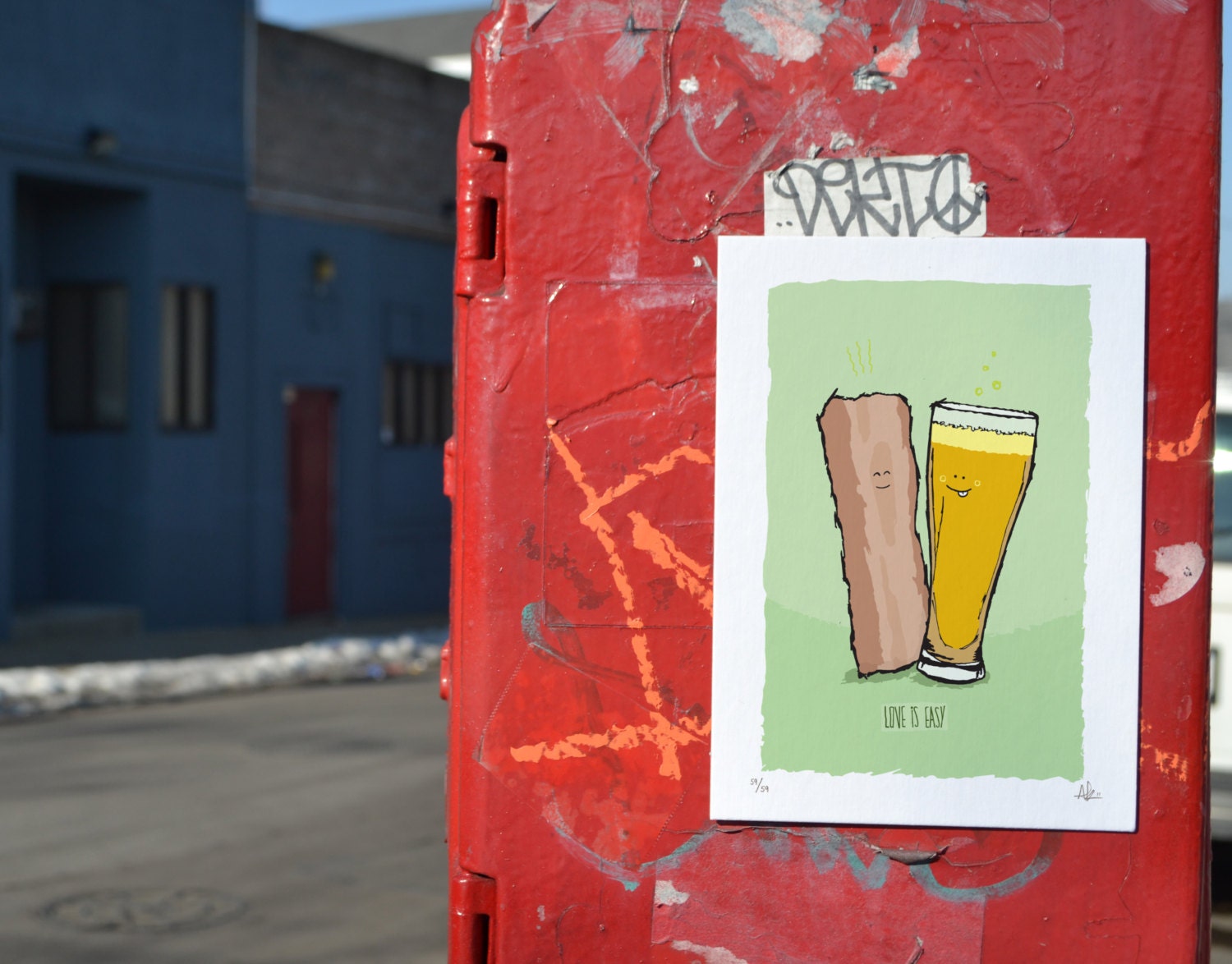 Love is easy - Bacon and beer in love - Limited Edition Signed and Numbered 5x7 Giclée Illustration