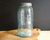 Antique Mason Patent Jar, November 30, 1858, Aqua Jar, Zinc Lid, Consolidated Fruit Jar Company, Beach Decor