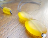 Resin bead necklace juicy lemon double drop ovals on cotton cord