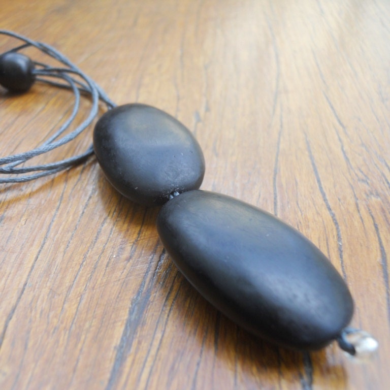 Resin bead necklace juicy blackcurrent double drop ovals on cotton cord