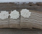 3 Burlap and Lace Wedding Clutches - Bridesmaid Clutch - Bridal Party - You Choose The Color Flower and Lining