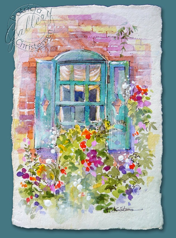 Cottage Window Mixed Media Original Painting on Post Card Size Shabby Chic - FREE Shipping
