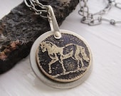 Horse Etched Coin Necklace -- Acid bath Series