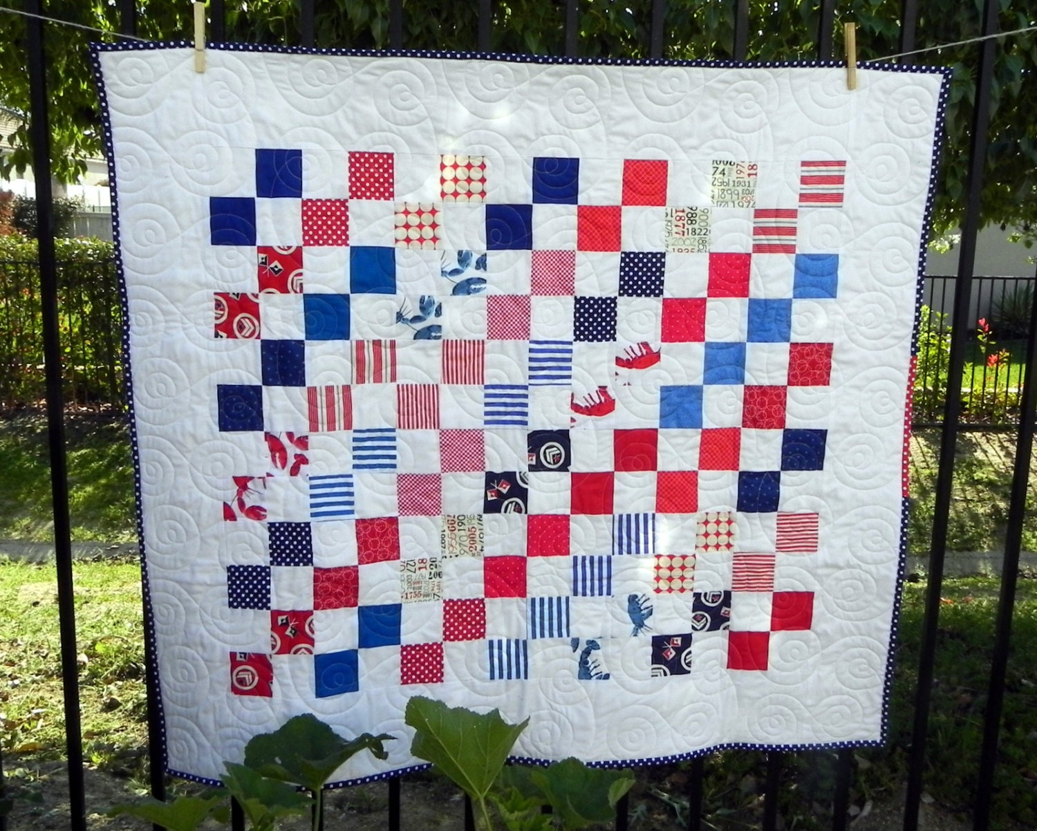 Simple Nautical Patchwork Quilt Handmade Original
