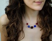 Fourth of July Statement Necklace - Beaded Red White and Blue - Jewel Tones - Color - Modern OOAK - Gift for her - Simple Short Necklace