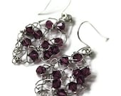 Silver Dangle Earrings with Purple Swarvoski Crystals
