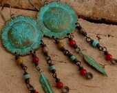 TENDER WHISPER - Patinated Brass, Jasper, Red Bamboo, Antiqued Brass and Sterling Silver Ear Hooks