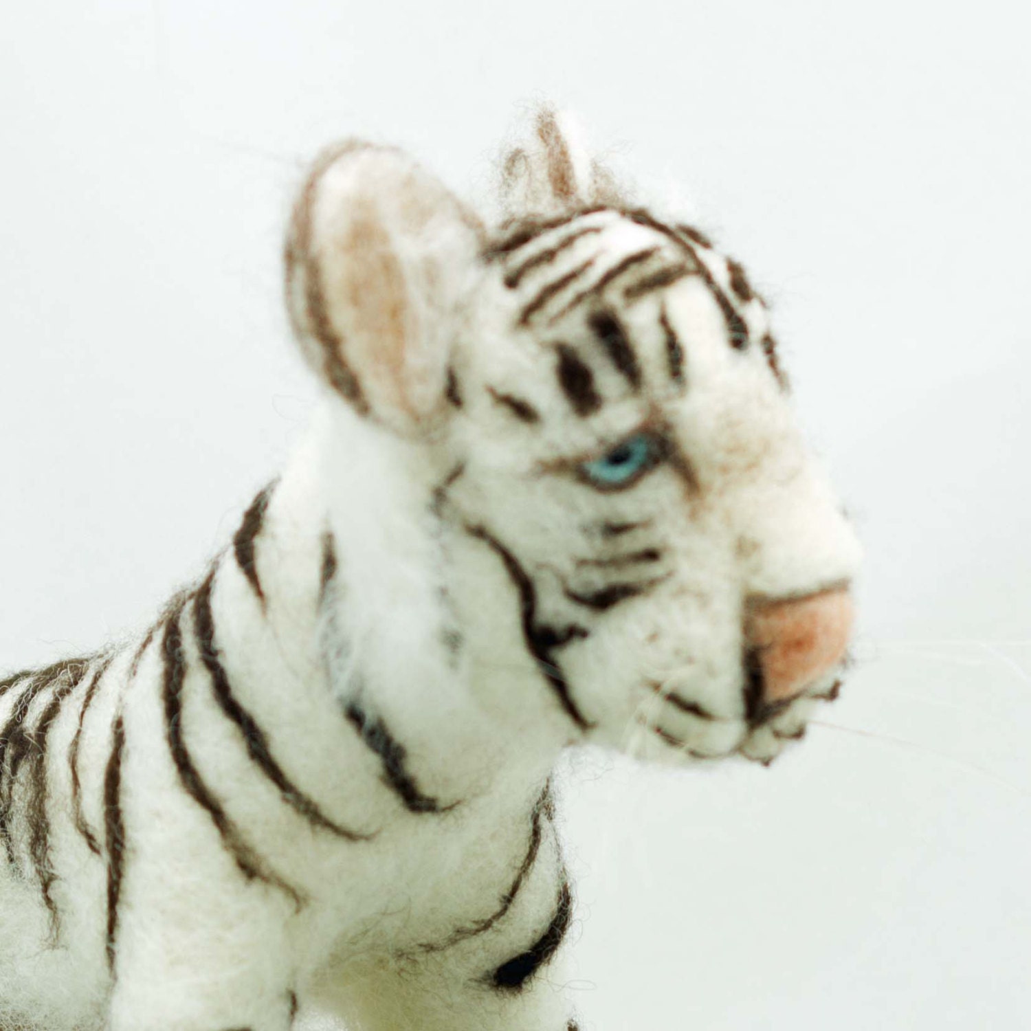 Needle Felted Animal White Tiger Wool Sculpture