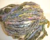 Art yarn, Yarn, Hand Spun Field of Flowers 2.1oz  63 yards Core Spun, Llama, Alpaca, Bamboo & firestar, violet, green, yellow, pink, white