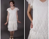 Vintage Flapper Style Dress - 1980s Does 20s Drop Waist Lace Dress