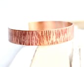 Red Patina Copper Woodgrain - Cuff Bracelet - Rustic Faux Bois Woodland Boho Patina Jewelry