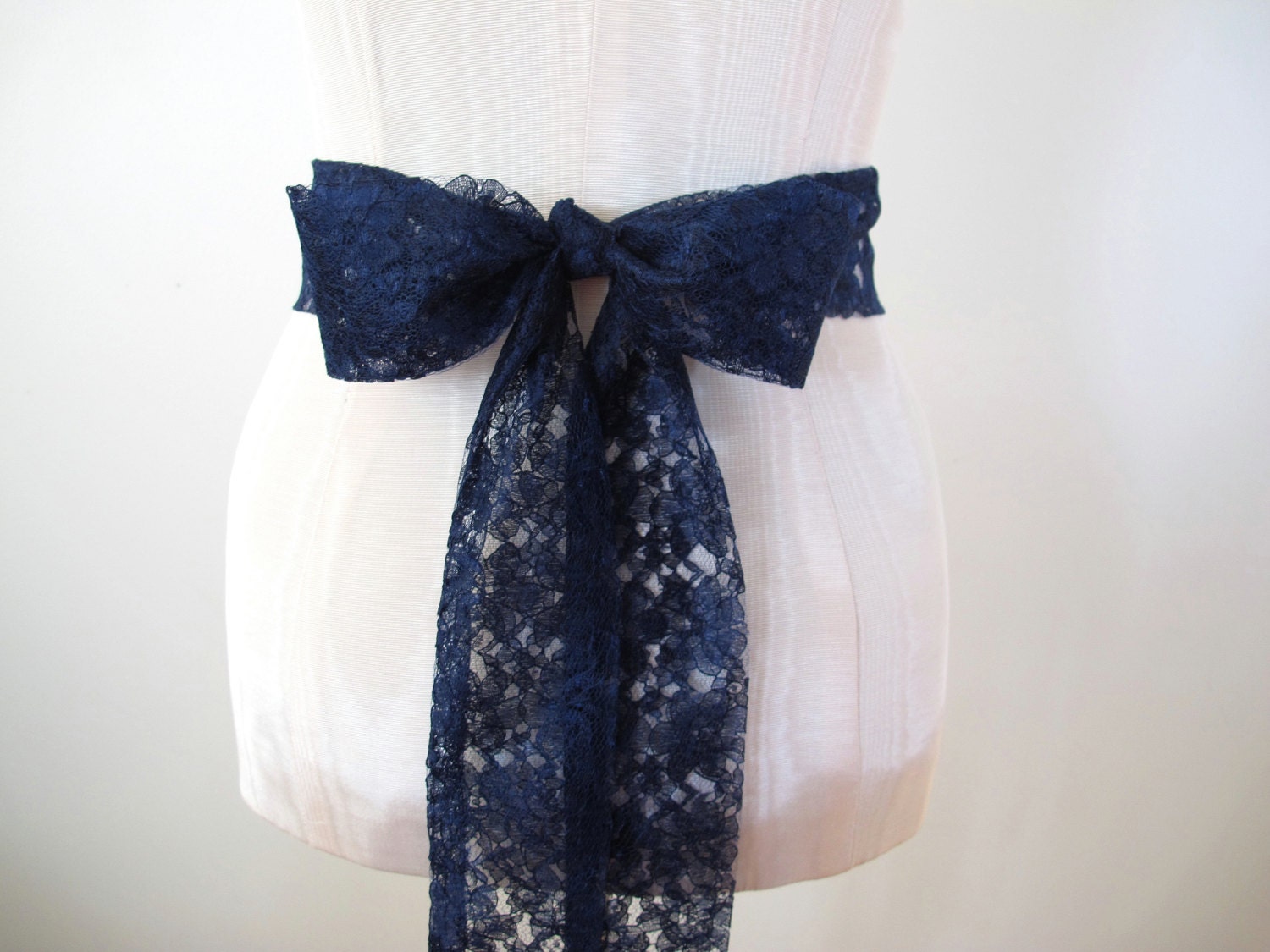Navy Blue Lace Sash Bridal Belt Bridesmaid Sashes by ccdoodle on etsy - made to order