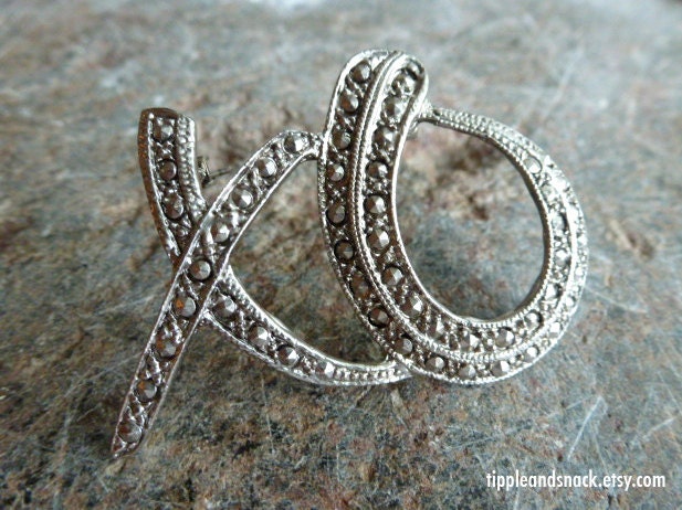 Vintage Marcasite XO Hug and a Kiss Pin