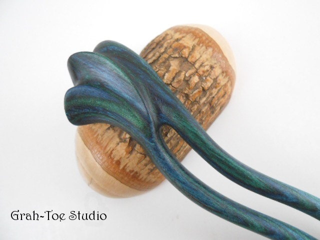 Dymond Wood Hair Fork,Hair Sticks, Hair accessory, Mini Jugendstil Grahtoe , Handmade 2 Prong