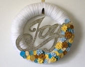 Joy Wreath, Yarn and Felt Wreath, Easter Wreath, Spring Wreath, 14-inch size - READY TO SHIP