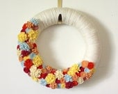 Felt Flower Wreath, Summer Wreath, Yarn and Felt Wreath, 14 inch size - READY TO SHIP