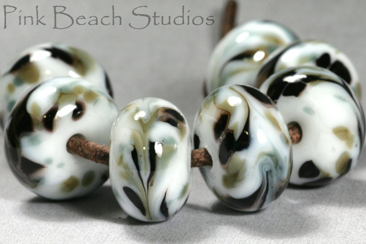 Roman Marble Handmade Glass Lampwork Beads (7 Count) by Pink Beach Studios - SRA (PB2)