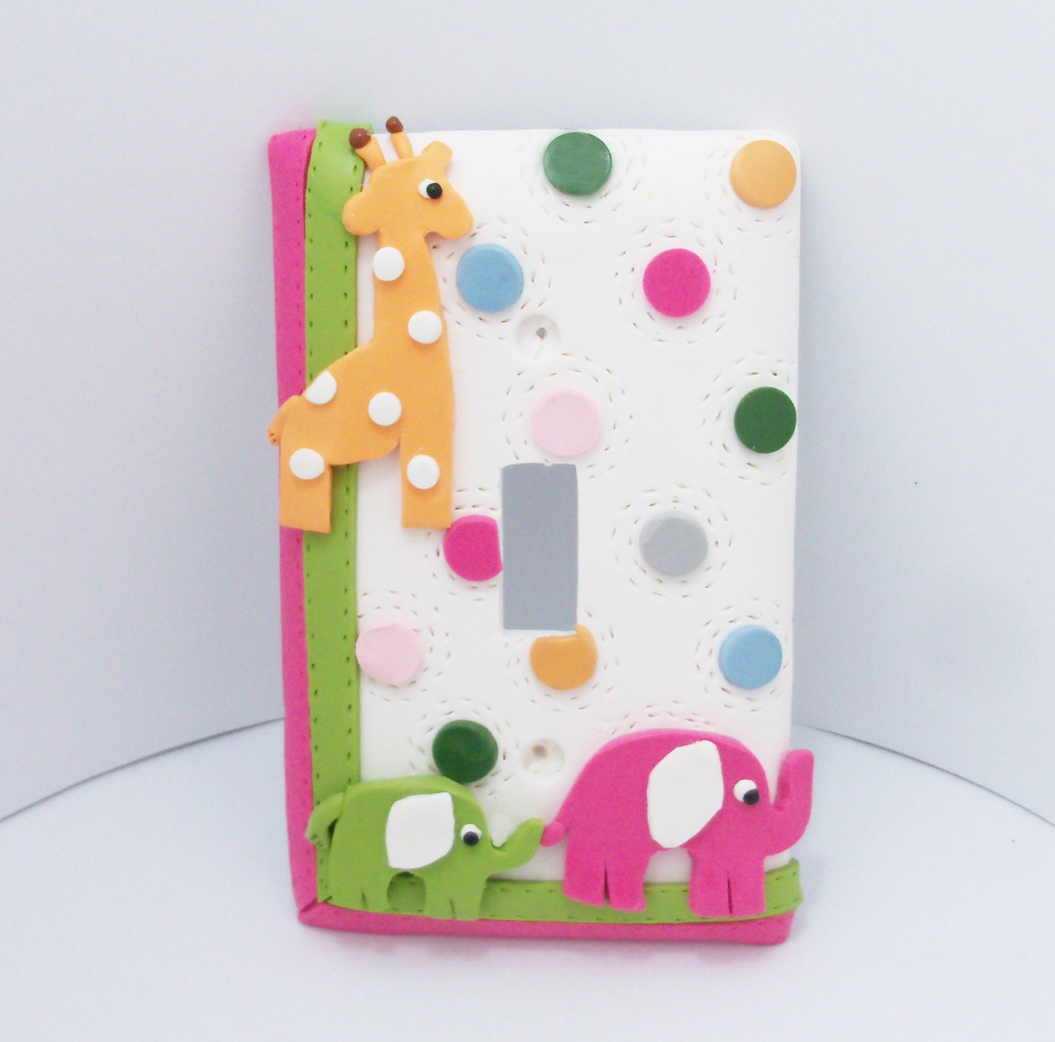 Charlotte - Giraffe and Elephant Light switch or Outlet Cover - pink, green, orange, white - children's light switch cover