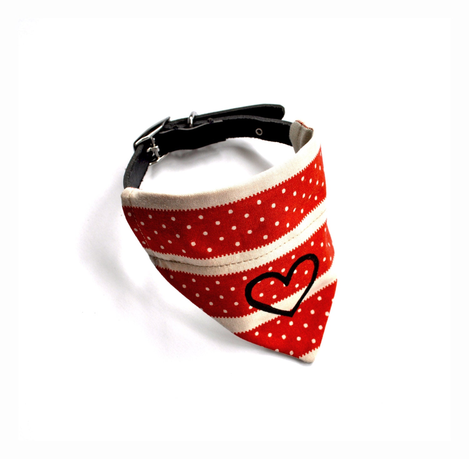 Red Spots & Stripe Heart Neckerchief - XS