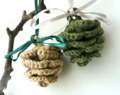 Crochet  pinecone set of 2 Beige Olive green farm country rustic Weddings party decor fall autumn garland Christmas ornament Thanksgiving