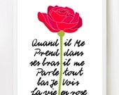 La Vie en Rose - French Love Quote Print 8x10 inch on A4 (in White, Red & Black) Paris Edith Piaf music lyrics