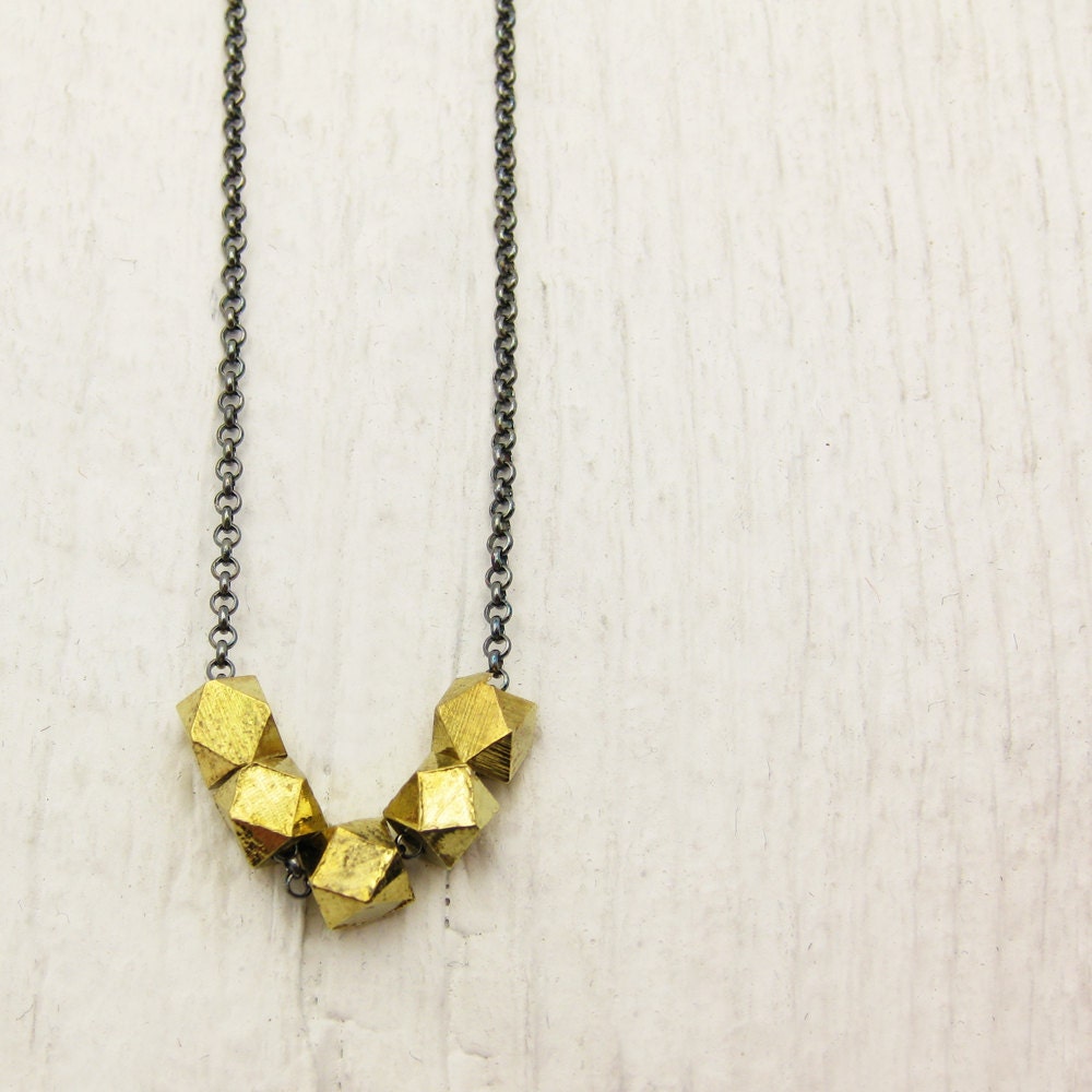 Gold Geometric Nuggets Necklace / Oxidized Sterling Silver and Brass Necklace / Simple Everyday Necklace / Blackened Silver / Metallic