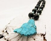 Pre-Made Sale / One Size Onyx, Howlite and Swarovski Crystal Necklace in Sterling Silver / summer southern hemisphere blue ocean nautical w