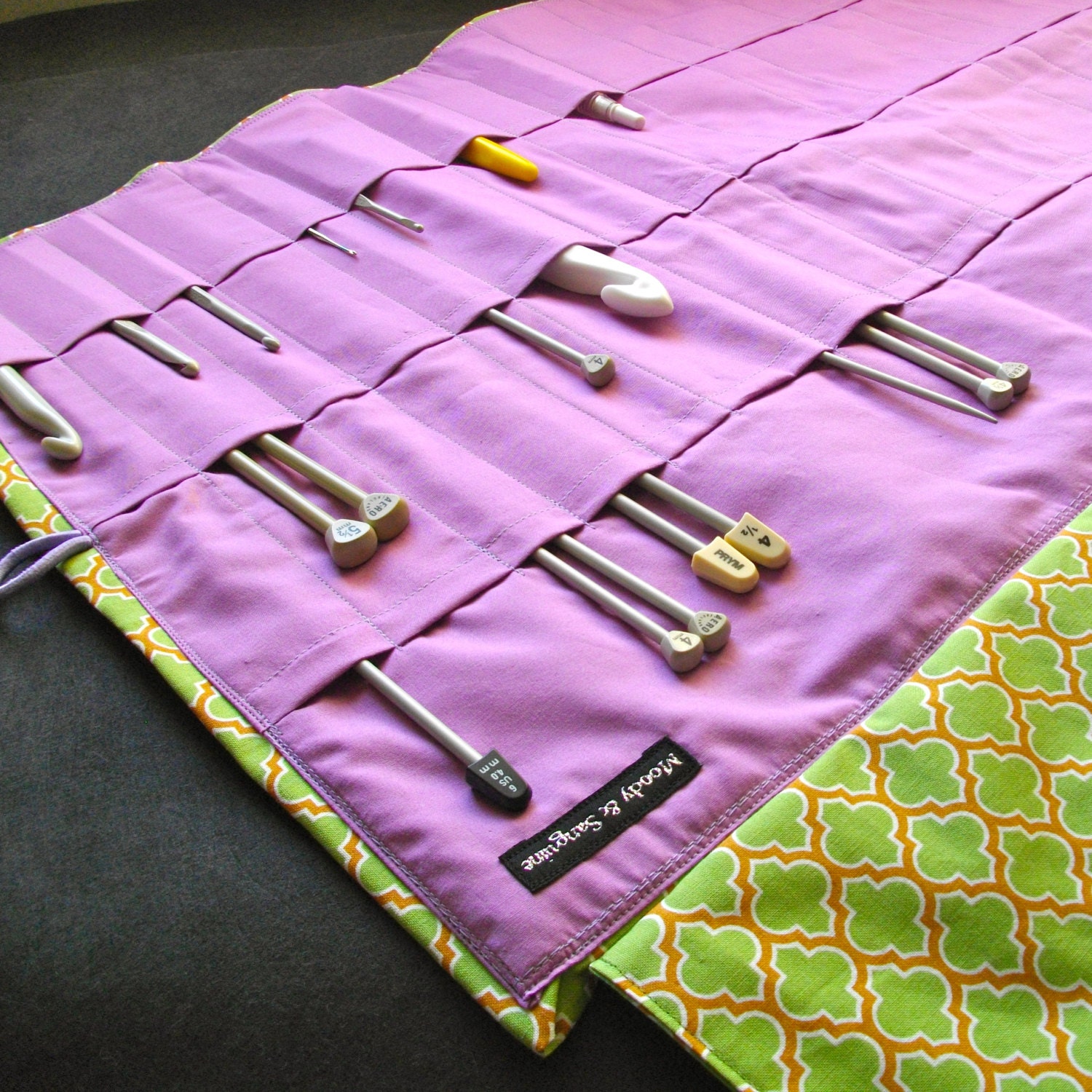Knitting Needle Organizer -Love Debbie Knitting Needle Holder Joel Dewberry Deer Valley Lodge Lattice in Terragon, Light Mauve Lining