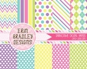 Digital Paper Pack Springtime Medley Polka Dots Stripes and Chevron Commercial Use & Instant Download Il_170x135
