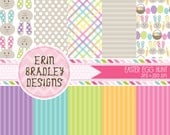 Easter Digital Paper Pack Bunnies Eggs and Stripes Commercial Use & Instant Download Il_170x135