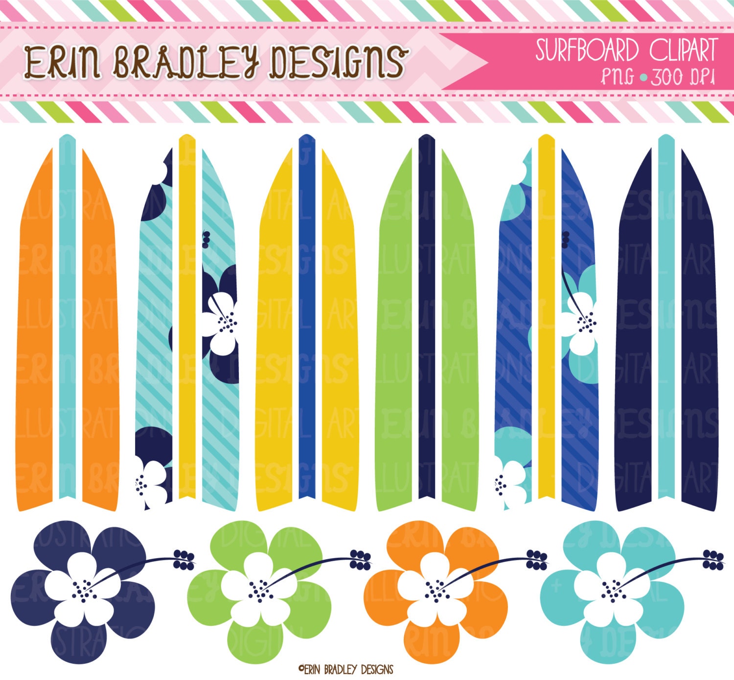 Boys Surfboard Clipart Personal & Commercial Use Clip Art Graphics INSTANT DOWNLOAD