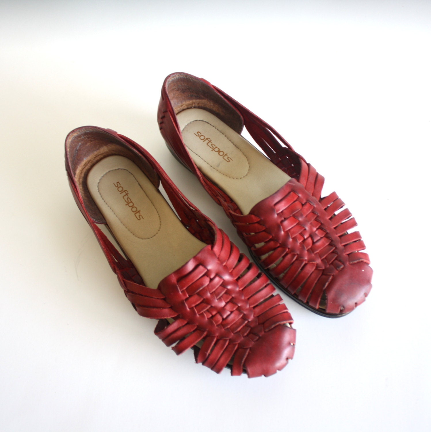 Red Woven Leather Huarache Flats Size 8 1/2