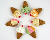 Ice Cream Cone Kitchen Magnet - Select one of 7 specialty flavors, miniature fake food