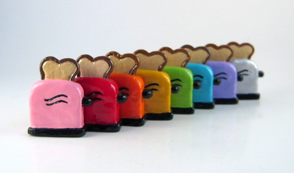 Toaster Fridge Magnet - Select your color - red, orange, yellow, green, blue, purple, silver, pink
