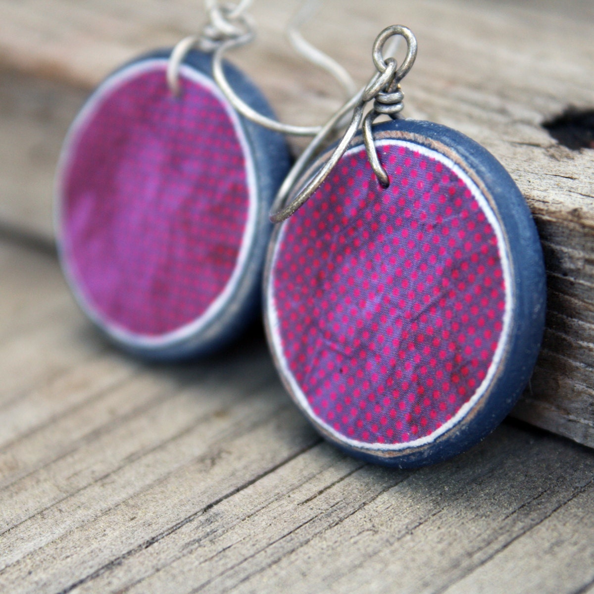 Boho dangle earrings Electric purple polka dot earrings Lightweight wooden earrings Handmade jewelry by The Paisley Mill . ZoE
