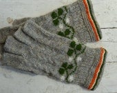 Half finger gloves with Irish lucky Clover ornament. Irish flag.