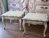 pair french end table s shabby chic marble vintage off white ivory distressed cottage