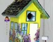 Yellow and Green Birdhouse, Eco-Friendly,  Hand Made, Hand Painted, Original Design
