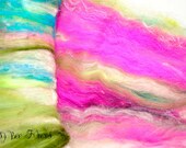 Fiber Batt, Wool Batt, Spinning fiber, art batt, felting batt, carded batt for spinning or felting- 2 oz - NEON LIGHTS