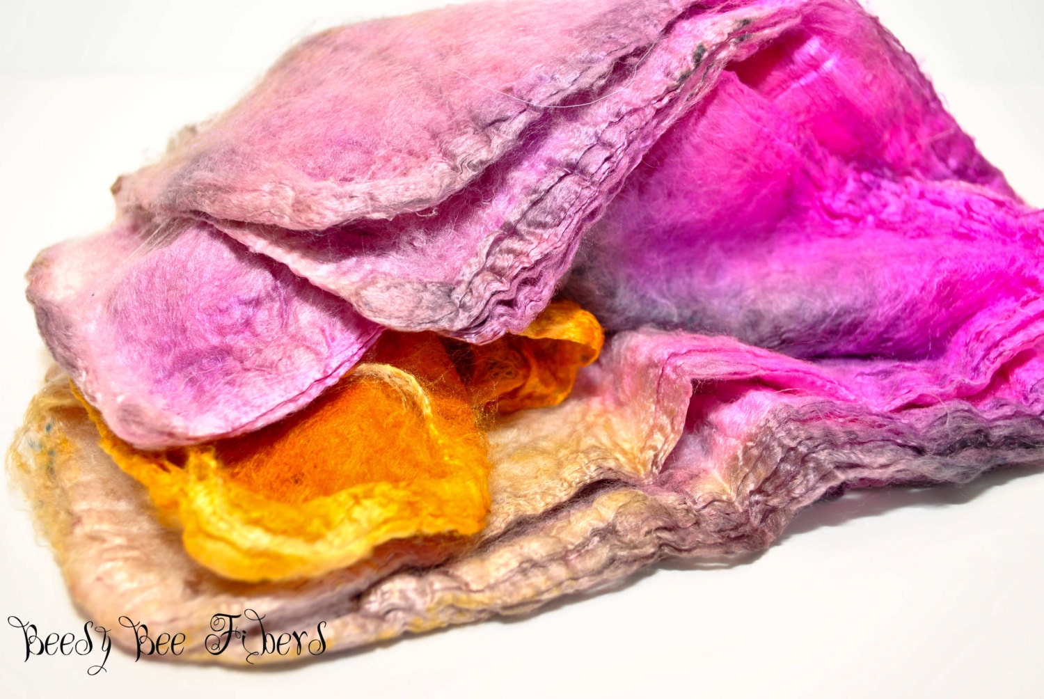 Mawata silk hankies, hand painted silk fiber, spinning silk fiber - 0.5 oz - South of the Border
