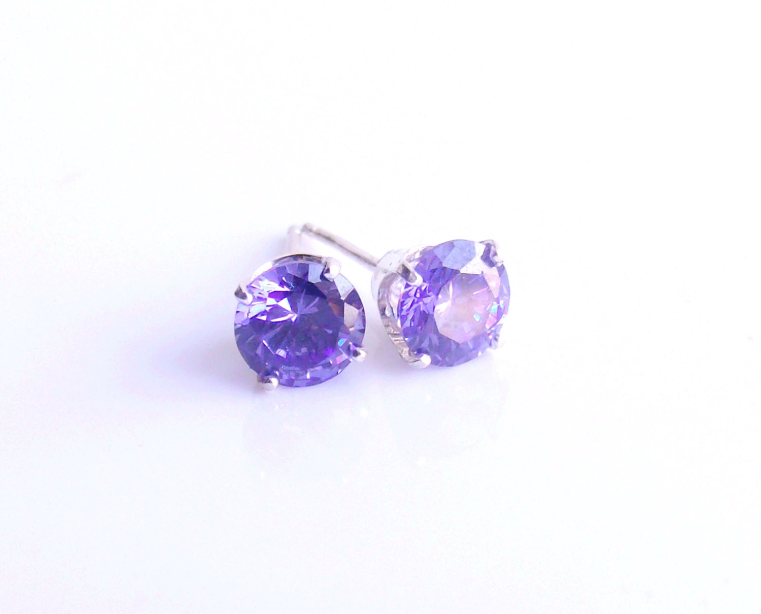 Cubic Zirconia Stud Earrings Sterling Silver Tanzanite 6mm