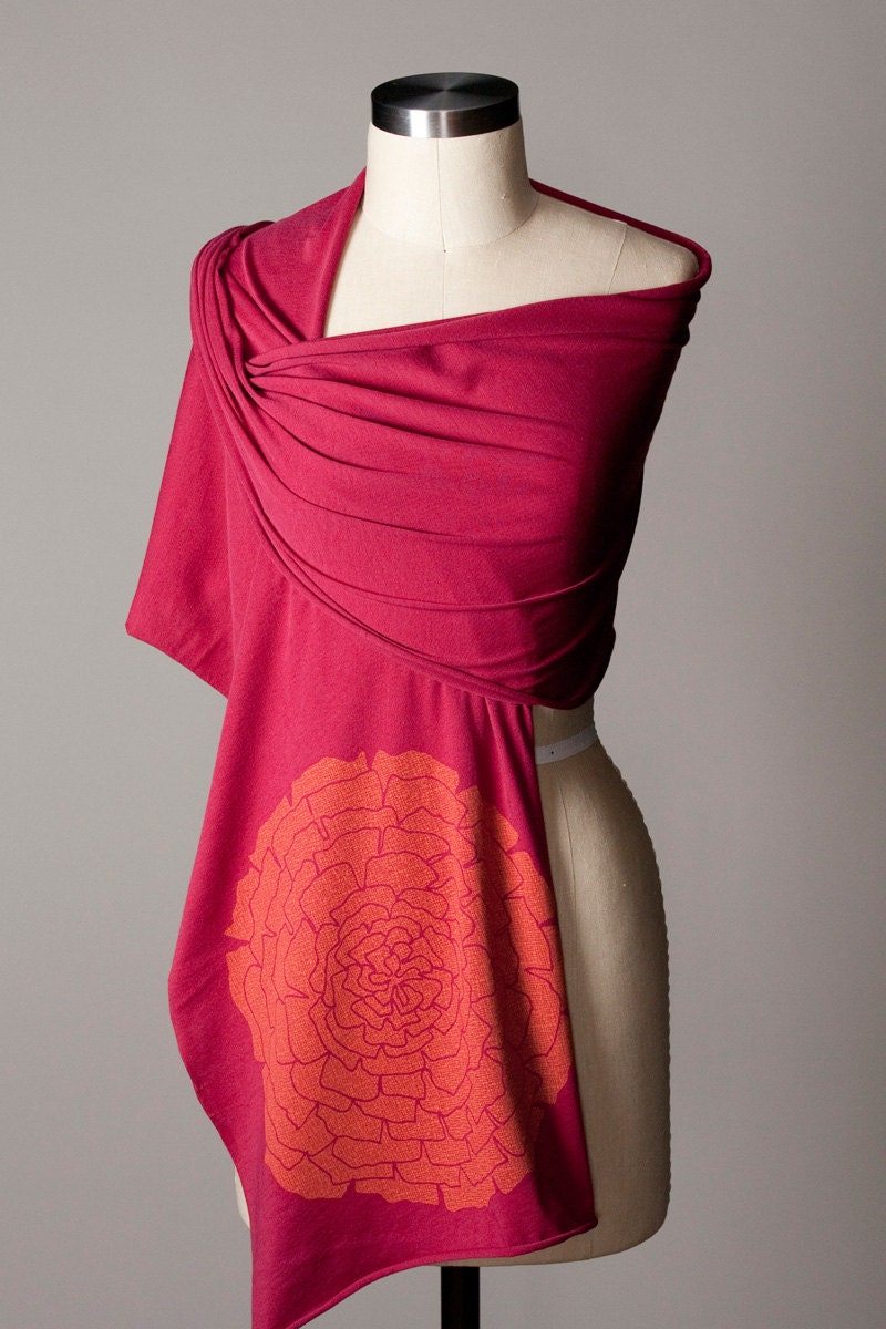 jersey scarf - ranunculus flower scarf - floral scarf - fuchsia scarf - screen printed - FREE SHIPPING - flytrap