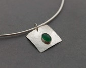 Sterling Green Onyx Necklace, Square, Omega chain