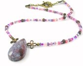Purple Gemstone Necklace, Drop Pendant, Beaded Chain, Red Creek Jasper, Mother's Day, Spring Jewelry, Lavender, Plum, Artisan