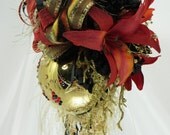 Red Tiger Lilies, Black and Fuzzy Gold Elaborate Victorian Style Christmas Ornament